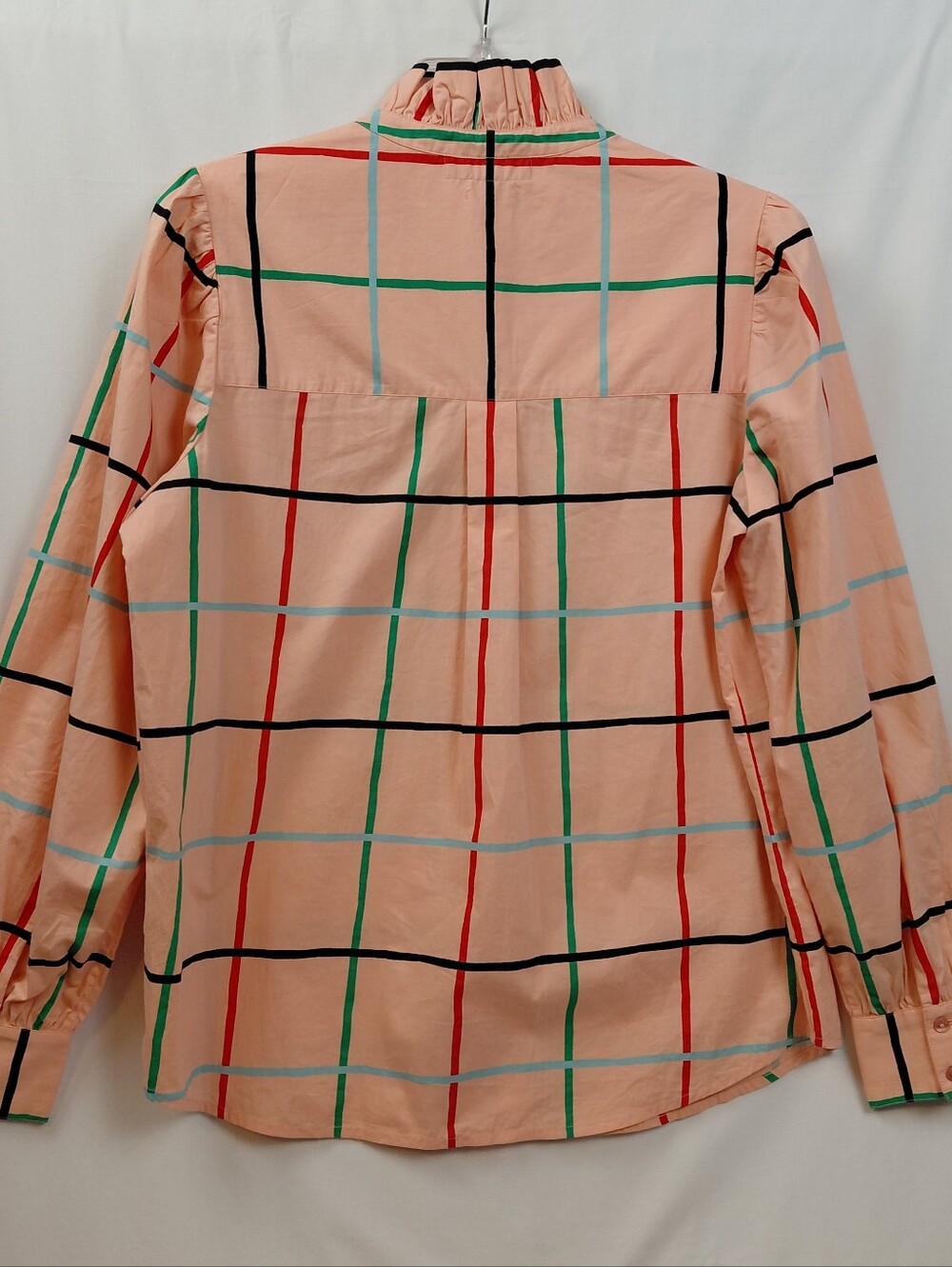 Clare V Ella Blouse Blush Windowpane Women's Size Medium Ruffle - Picture 7 of 9